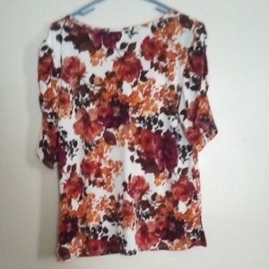Floral V-Neck Blouse in Orange & Burgundy